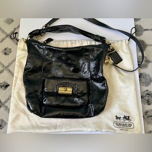 COACH Black Patent Leather Kristin Convertible Hobo Handbag Purse Bag 16013